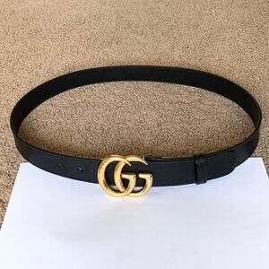 G1055 Gucci unisex 85 cm 34 inch GG buckle black leather belt